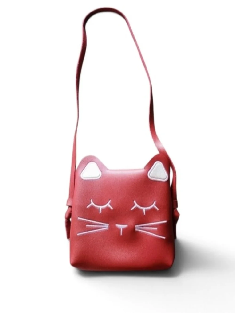 Red Cat Embroidered Face Crossbody Bag